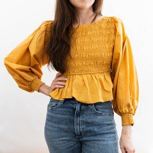Free People Mustard Peplum Top
